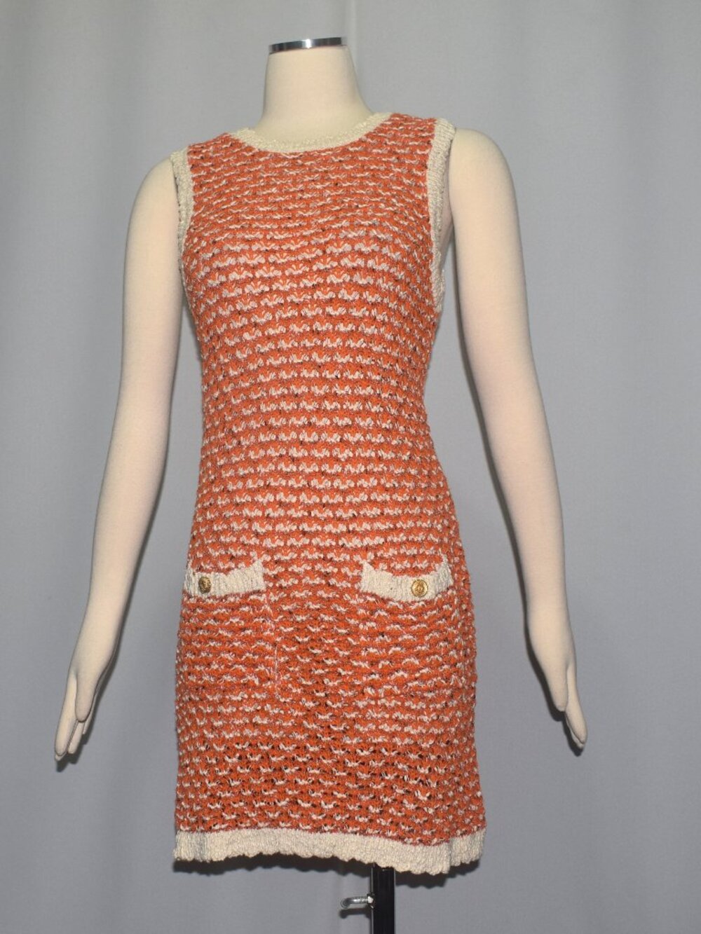 Zara Structured Knit Mini Shift Sweater Dress Orange Cream Retro Mod M